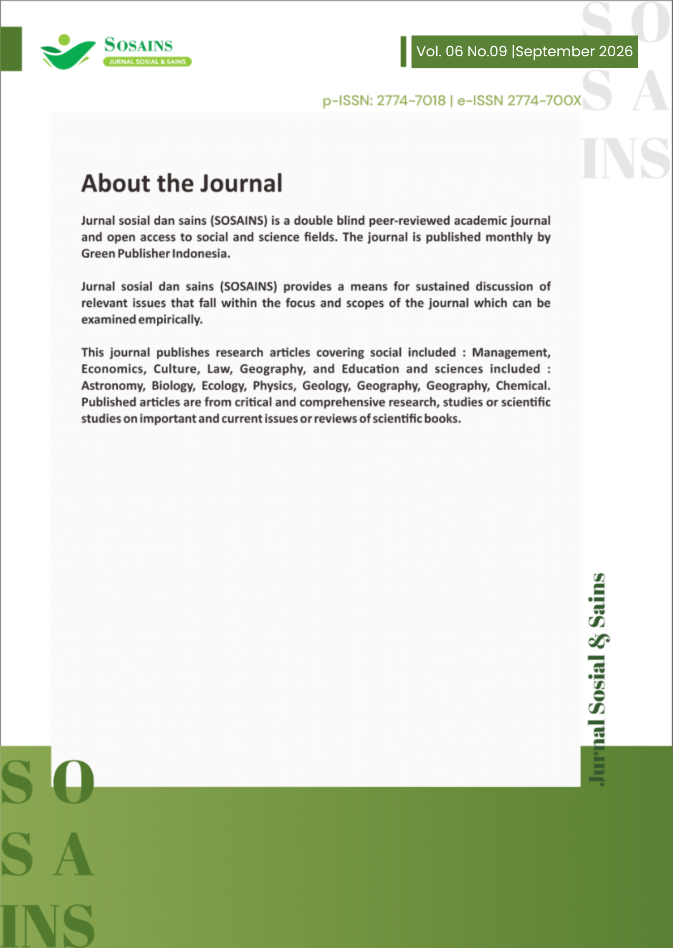 					View Vol. 6 No. 9 (2026): Jurnal Sosial dan Sains
				